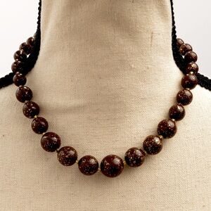 Beaded choker necklace chocolate brown beads with metallic gold specks